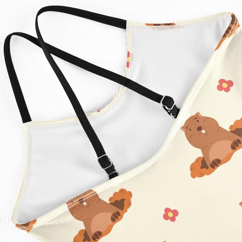 Girls One Piece Swimsuits Cute Groundhog Bathing Straps Suit Kids Cute Swimwear 3-10T4