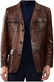 Soft Italian Lambskin Leather Sport Coats with Button Closure - Vintage Brown Blazer Leather Coat for Mens (US, Alpha, X-Large, Regular, Regular, Vintage Brown)