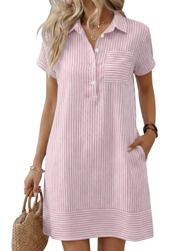 ANRABESS Womens Summer Shirt Dresses Casual Short Sleeve Button T
