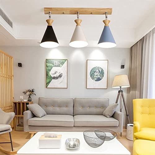 Plafonnier en bois à 3 lumières orientables avec suspension réglable culot E27 - 4