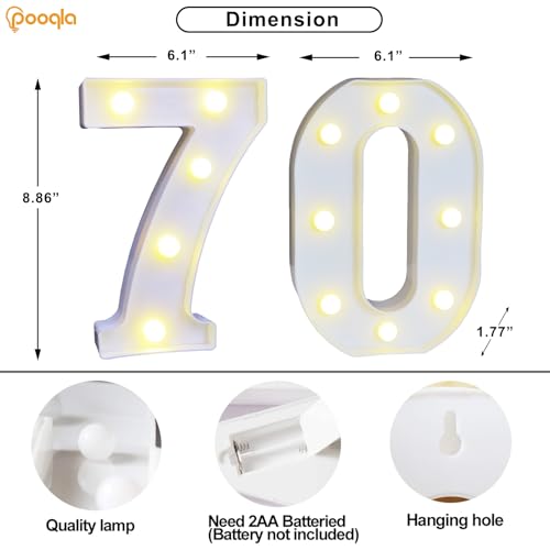Image of Pooqla 70th Birthday Decorations for Women Men, Decorative Marquee Numbers with Remote, Light Up 70 Sign for Party Backdrop 70th Wedding Anniversary Decor, Warm White and Cool White Number 70