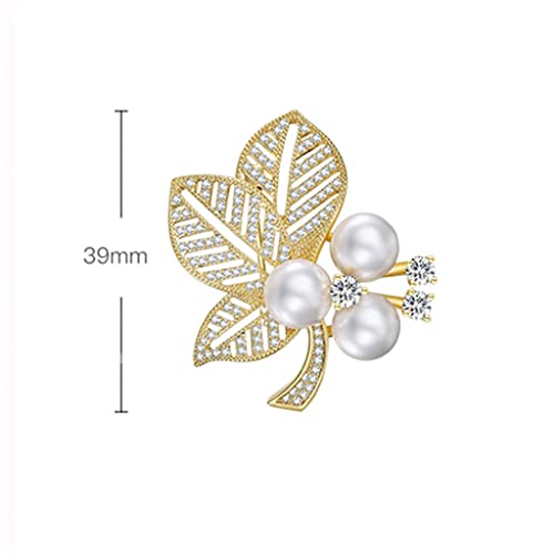 Broche femme feuille perle élégante en strass pour costume chic