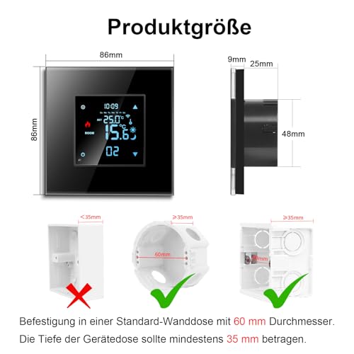 CNBINGO Smart Recessed Thermostat with WiFi Digital Glass Screen Compatible with Alexa Echo, Google Assistant, 16A, Black - Image 2