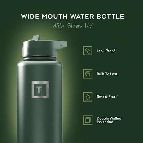 Image of IRON FLASK 40 oz Wide Mouth Water Bottle with Straw | Insulated Stainless Steel Sports Water Bottle with Leakproof Straw Lid - BPA Free, Cold 24 Hrs, Sweat Free (Dark Pine)