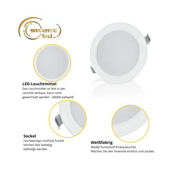 Sweet Led® 1x flache Einbauleuchte 230V IP44 - Möbeleinbauleuchte 3,5W LED - Badleuchte Einbauspot rund - Ultra Flache… – Bild 3