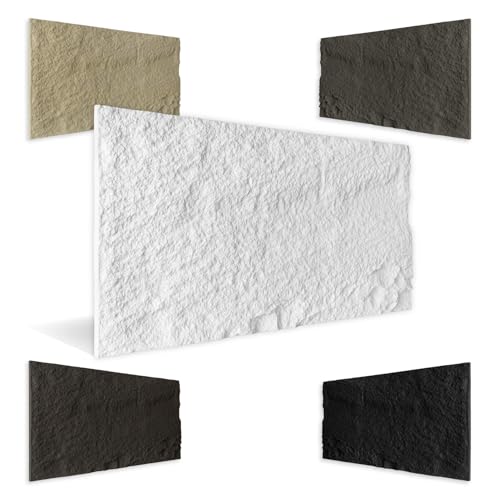 HEXIM Steinoptik Felsen Platten 1 Stück 120x60cm PU Wandverkleidung 0,73 m² 3D Paneele Bruchstein Stone Dekor Wandpaneele Wanddeko Steinplatte Felswand Wohnzimmer Innenwand weiß (A002-01 White)