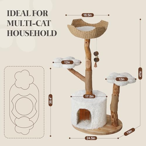 Árbol para gatos de madera natural PEGIC 47 pulgadas miniatura 3