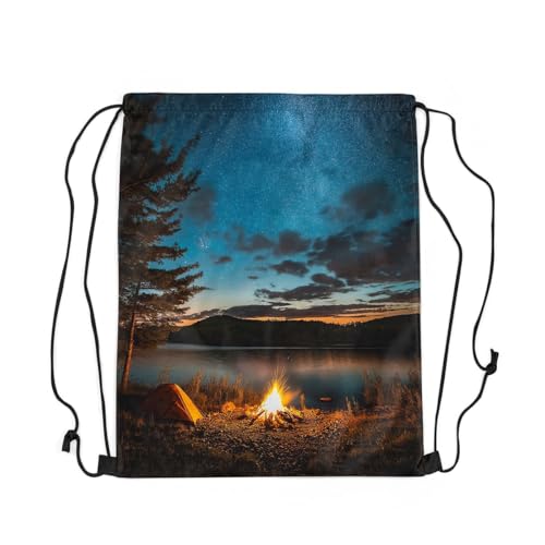 Erosebridal Camping Theme Waterproof Sackpack Happy Camping Drawstring Backpack 13x15.7 For Sport Gym Swim Yoga Camping Natural Forest Campfire Tent Reversible String Bag Camper Adventure Cinch Bags3