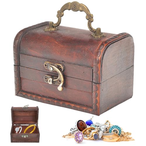 Mineup Coffre Au Trésor En Bois Vintage, Petit Coffre Au Trésor Vintage Pirate Avec Cadenas, Vintage Coffre Au TréSor De Pirate, Bois Coffre Au TréSor En Bois Pour Ranger Décorer (12 * 8.5 * 8.5cm)