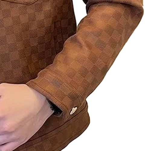 Men's Plaid Leather Jacket Casual Lapel Motorcycle Leathers Coat Classic Button Bomber PU Jackets3