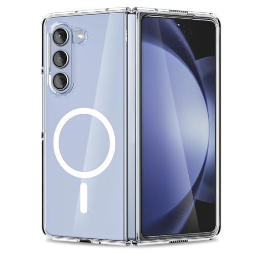 para Samsung Galaxy Z Fold 5 Funda Plegable Transparente, Compatible con Magsafe, Carcasa magnética, a Prueba de caídas en Las Cuatro Esquinas, antiamarilleo, Resistente a arañazos