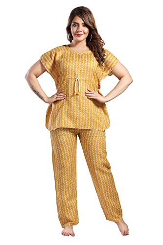 Image of Fabme Women's Cotton Printed Kaftan and Pyjama Set