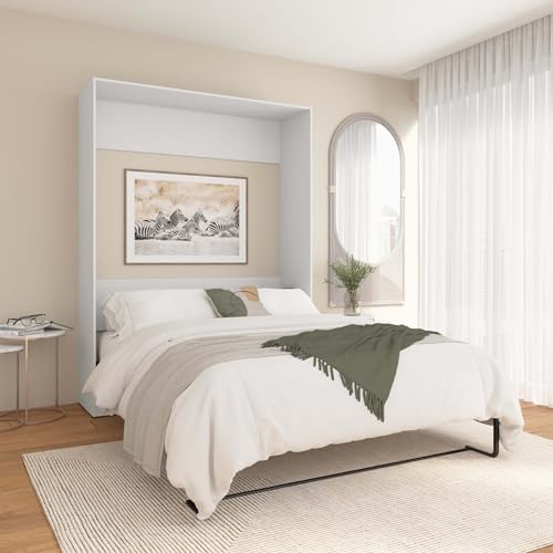 Bestar Claremont 65W Murphy Bed, Sleeping Arrangement for Multipurpose Room, Queen, White - Thumbnail 2