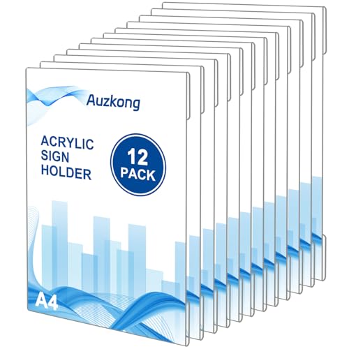 Soporte para Carteles de Acrílico Transparente A4 con Cinta Adhesiva, Soporte de Exhibición de Póster de Pared, Soportes Adhesivos para Póster de Acrílico（12 Piezas)