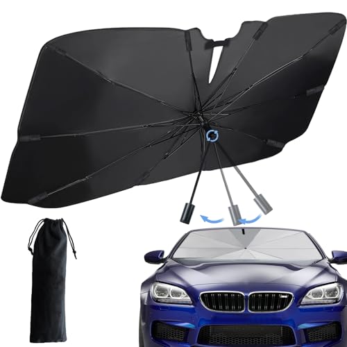 Parasol Coche Delantero Plegable, Parasol Paraguas Coches, Protección UV, Aislamiento Térmico, Almacenamiento fácil, Adaptable a la Mayoría de SUV, MPV, Camiones