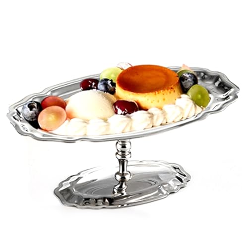 Bandeja para Servir Postre con Patas, 6.7 x 3.9 x 2.8 Pulgadas, Placa de Almacenamiento Ovalada de Acero Inoxidable, Platos portátiles para exhibición de postres para Helado,