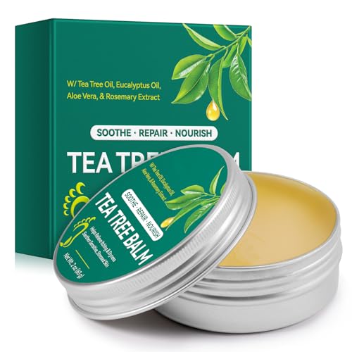 Tea Tree Balm for Dry Itchy Skin Natural Tea Tree Oil Salve for Cracked Heels Feet Hands & Body Moisturizing Herbal Skin Repair Balm with Aloe Vera Eucalyptus Green Tea & Vitamin E 2 oz