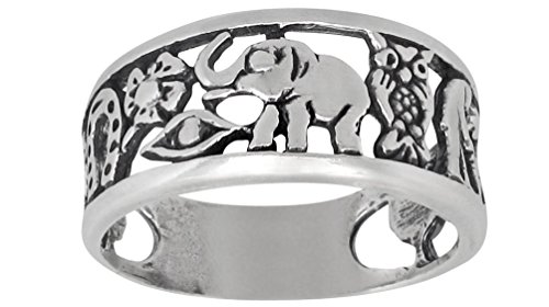 Sterling Silver Lucky Charm Ring With Elephant, Owl, Horseshoe, Evil Eye & Clover - Size 8.5