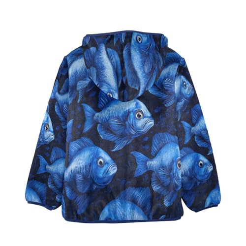 Blue Fish Pattern Toddler Fleece Jacket Girl Boys Hooded Fleece Jacket Coat Warm Outwear Zip-up 3-10T2