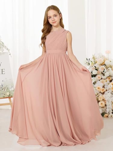 JISISANG One Shoulder Flower Girl Wedding Junior Bridesmaid Chiffon Dresses A Line Sleeveless Princess Dress4