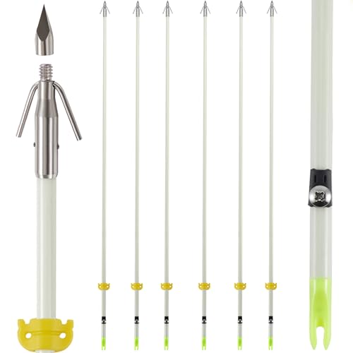 KEAUP 6 Pack 32 inch Bowfishing Arrows Luminous with Broadheads and Safty Slides Bowfishing Bow for Compound Bow Recurve Bow Fishing Hunting