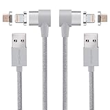 Smart&Cool Gen4 L-Shaped Nylon Braided Magnetic 2 in 1 Charging & Data Sync Cable Compatible with Phones and Tablets with Micro-USB and i-Product Interface (5 feet Silver Twin-Pack)