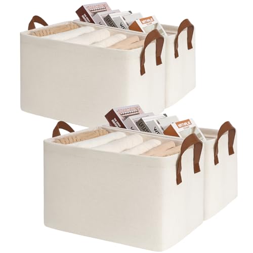 Image of CHICVITA Closet Storage Bins Storage Baskets for Shelves, Baskets for Organizing, Closet Organizers and Storage, Cube Storage Bins, 16 ¾" L x 11" W x 9 ¾" H, Beige, 4-Pack