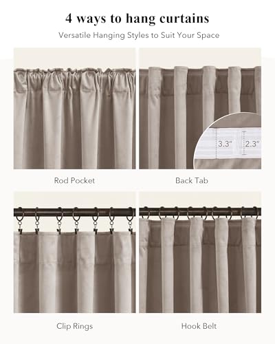 Image of Camel Beige Velvet Curtains for Decor Extra Long, W52xL108, 2 Pcs | 300GSM Thick Soft Fabric, Light Blocking, Summer Heat Insulated, Pinch Pleat Window Covering for Studio, Dining Room, Kitchen