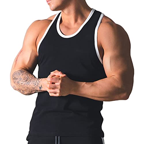 Magiftbox Mens Quick-Dry Workout Lightweight Stringer Training Singlet Athletic Muscle Tank Tops for Men T48_Black_US-L