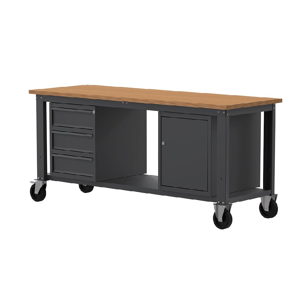 SOGI X3N_122LR Banco de trabajo con ruedas 2 m - tablero de madera - 3 cajones + armario con puerta