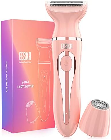 Electric Razor for Women, EESKA 2-in-1 Womens Shaver for Face Legs and Underarm, Portable Bikini Trimmer Ladies Shaver, IPX7 Waterproof Wet and Dry Hair Removal, Type C USB Recharge Pink