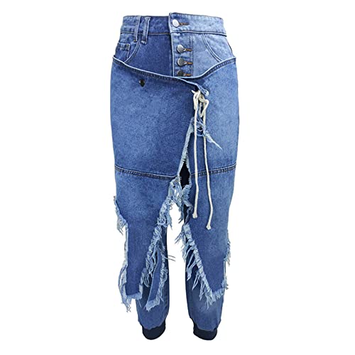 HGps8w Women's Plus Size Jeans Chic Wrap Patchwork Streetwear Distressed Stretchy Sexy Cropped Denim Pants with Pockets3