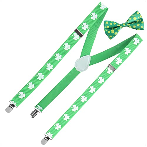 com-four® Ensemble 2 pièces de la Saint-Patrick - Bretelles et nœud papillon au look Leprechaun - Accessoires de costume - Tenue de costume pour le carnaval...