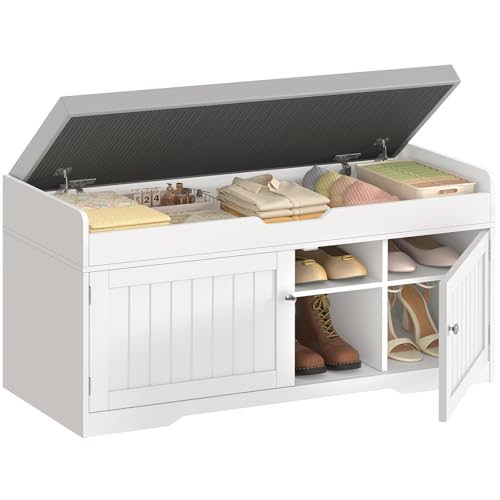 Image of TEENFON 2-Tier Storage Bench, Shoe Bench with Adjustable Shelf & Lift Top Storage, Entryway Bench with Cushioned Seat,13.8 inchD x 36.2 inchW x 19.7 inchH, Shoe Organizer for Entryway, Living Room, Bedroom, White