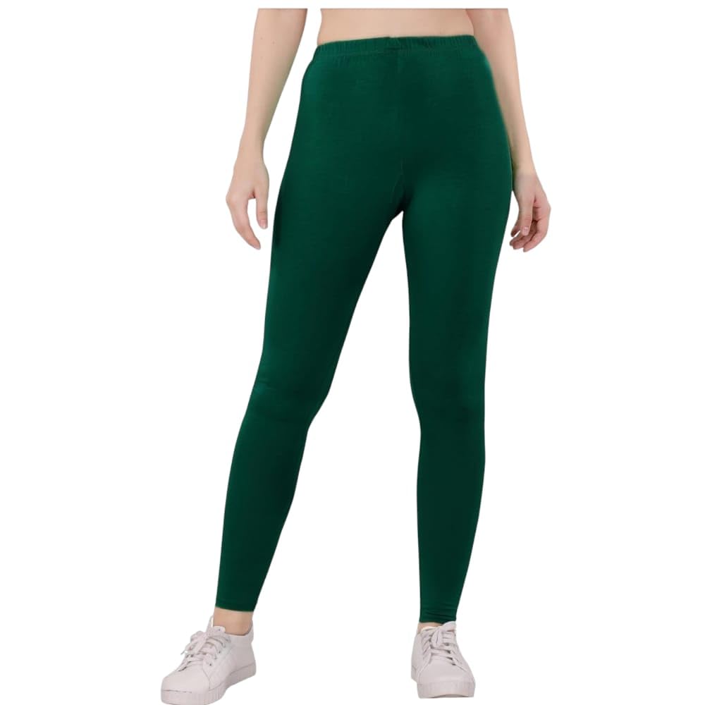 Women's Ankle Length Leggings, Dark Green, Polyester Spandex Blend, Slim Fit, Stretchable, Casual Wear-image-6
