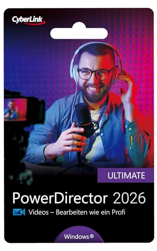 CyberLink PowerDirector 2026 Ultimate - Professionelles Videobearbeitungsprogramm für PC - Greenscreen und tausende Effekte - Fotoshow - Screen Recorder- Dauerlizenz für Windows (ProduktKeyCard) #PKC