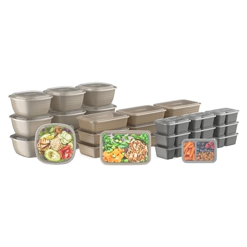 Bentgo Prep 60-Piece Variety Meal Prep Kit - Reusable PFAS & BPA-Free Food Containers 1-Compartment Trays, Prep Bowls, & Snack Boxes - Microwave, Freezer, & Dishwasher Safe (Gleam Metallics)