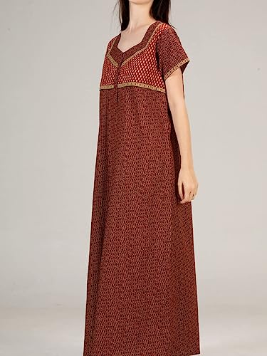 Image of Evolove Women's Cotton Long Maxi Night Gown Nighty Dress with Pocket & Stylish Button, Super Soft Comfortable (LNG-Button)