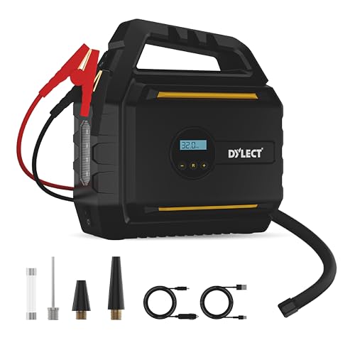 Image of Dylect Smart Tyre Inflator with Jump Starter DC 14.8V | 7200mAh Battery | Power Bank | 150PSI | Digital Display | AC /DC Supported | C Type Charging | Auto Cut-Off