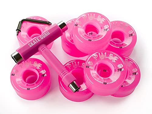 ATOM SKATES Ruedas para exteriores cuádruple / 8 ruedas Atom Pulse Lite 62 x 33, paquete rosa con herramienta