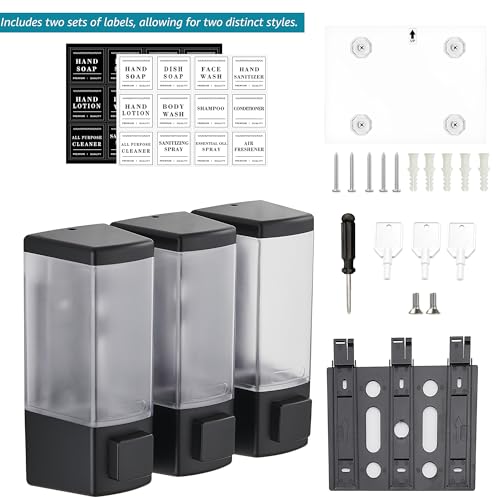Image of Shampoo and Conditioner Dispenser for Shower, 3 Chamber, Black