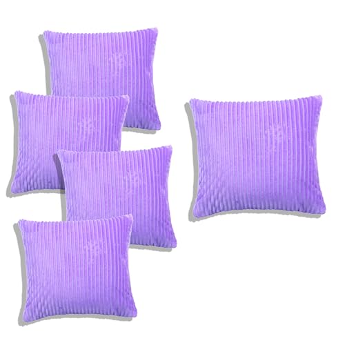 Image of RD TREND Cushion Cover Set of 5, Decorative Sofa Living Room Home Square Cushion Covers 18 Inch x 18 Inch, Aesthetic Corduroy Striped Double Sided (Lavender, 18 x 18 Inch (Pack of 5)