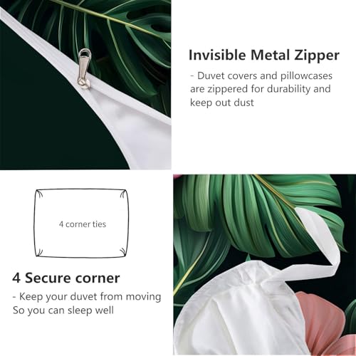 Ensembles de housse de couette avec taies d'oreiller vert monstera - 7
