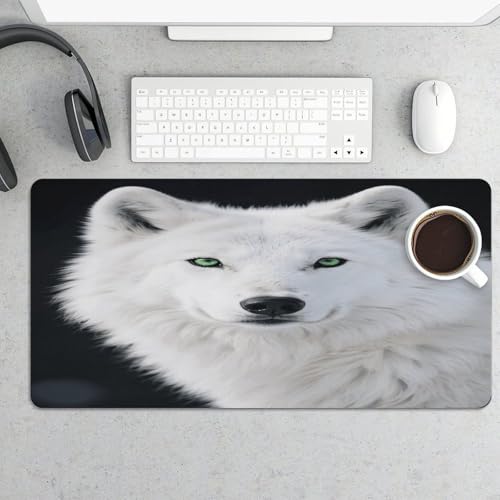 Mouse Pad Grande Estilo Lobo Blanco con Ojos Verdes miniatura 5