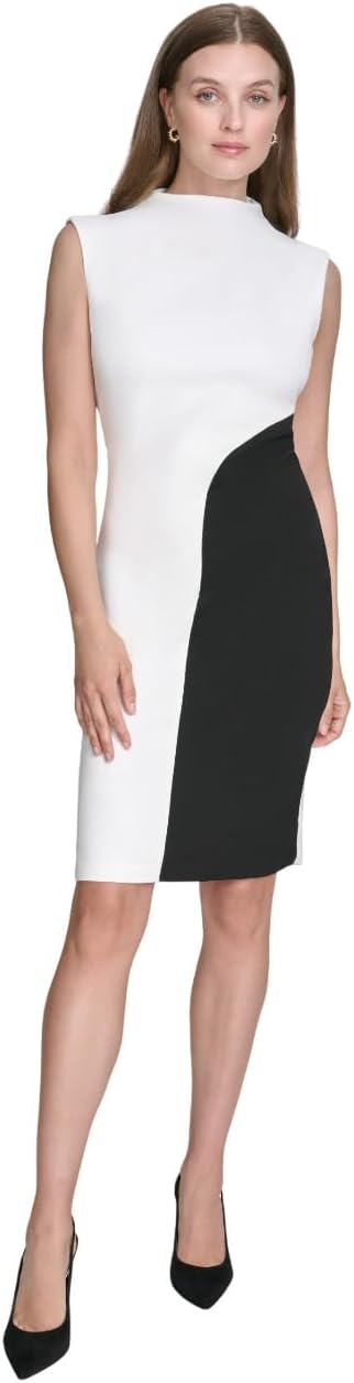 Halston Womens Sleeveless Mock Neck Knee Length Dress