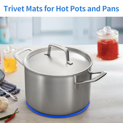 Image of CHEFBEE 3PCS Heat Resistant Silicone Trivet Mats for Hot Dishes, Blue | Flexible, Non-Slip, Modern Kitchen Trivets Protects Table & Countertop, For Teapots Pans Bowls, Daily Kitchen Use