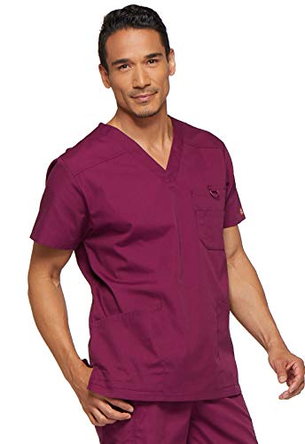 Image of Dickies Mens V-Neck Scrub Top with 5 Pockets - Medical & Nursing Uniform Shirt, Side Vents - 81906