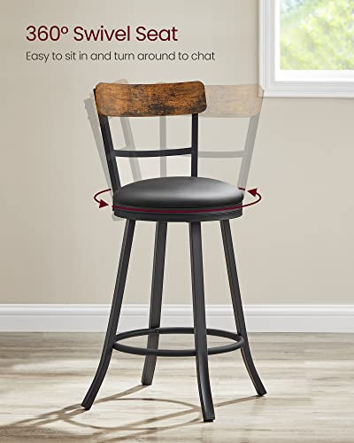 Vasagle Swivel Bar Stools Counter Height, 25.8 Inch Barstools Chairs With Backs, Upholstered Cushioned Seat And Footrest, Easy Assembly, Industrial Steel Frame, Black And Rustic Brown Ulbc077B01 #TOP4