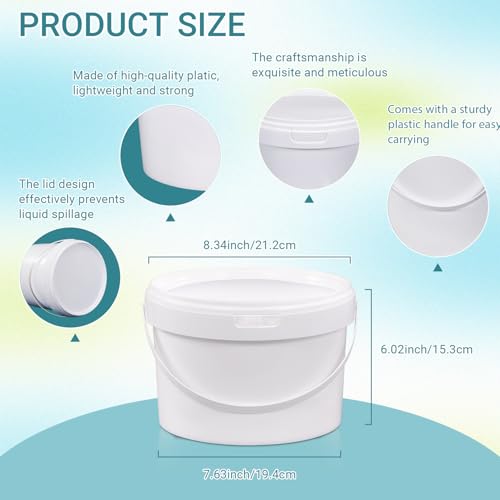 UMETASS 10 Pack White Plastic Bucket with Handle and Lid Food Storage Bucket Containers All Purpose Pail for Multipurpose Paint Water Art Crafts Projects Garage Organization (1 Gallon White) - Thumbnail 2