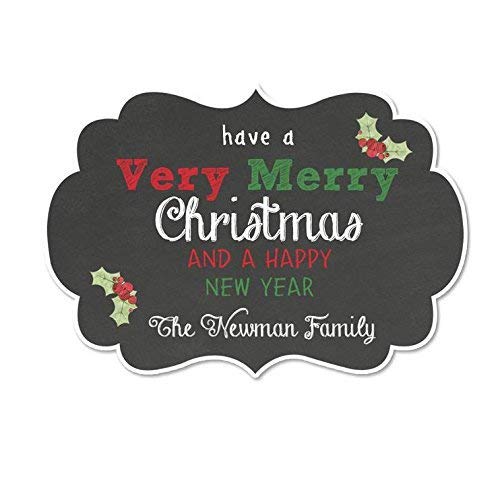 Personalized Customized Holiday Christmas Gift Stickers - Very Merry Christmas Chalkboard Style - Fancy Frame Shaped Labels - Choose Your Size